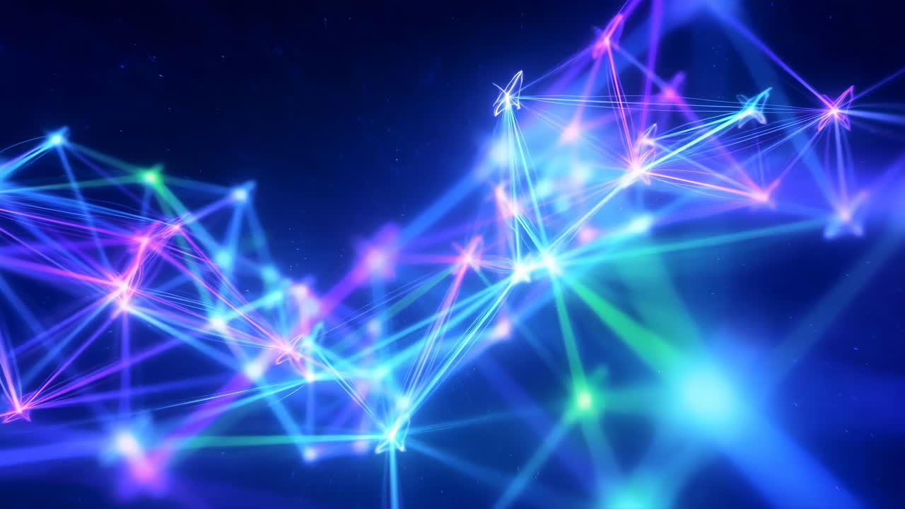 Abstrakt digitalt nettverk med glødende tilkoblinger og dataflyt
