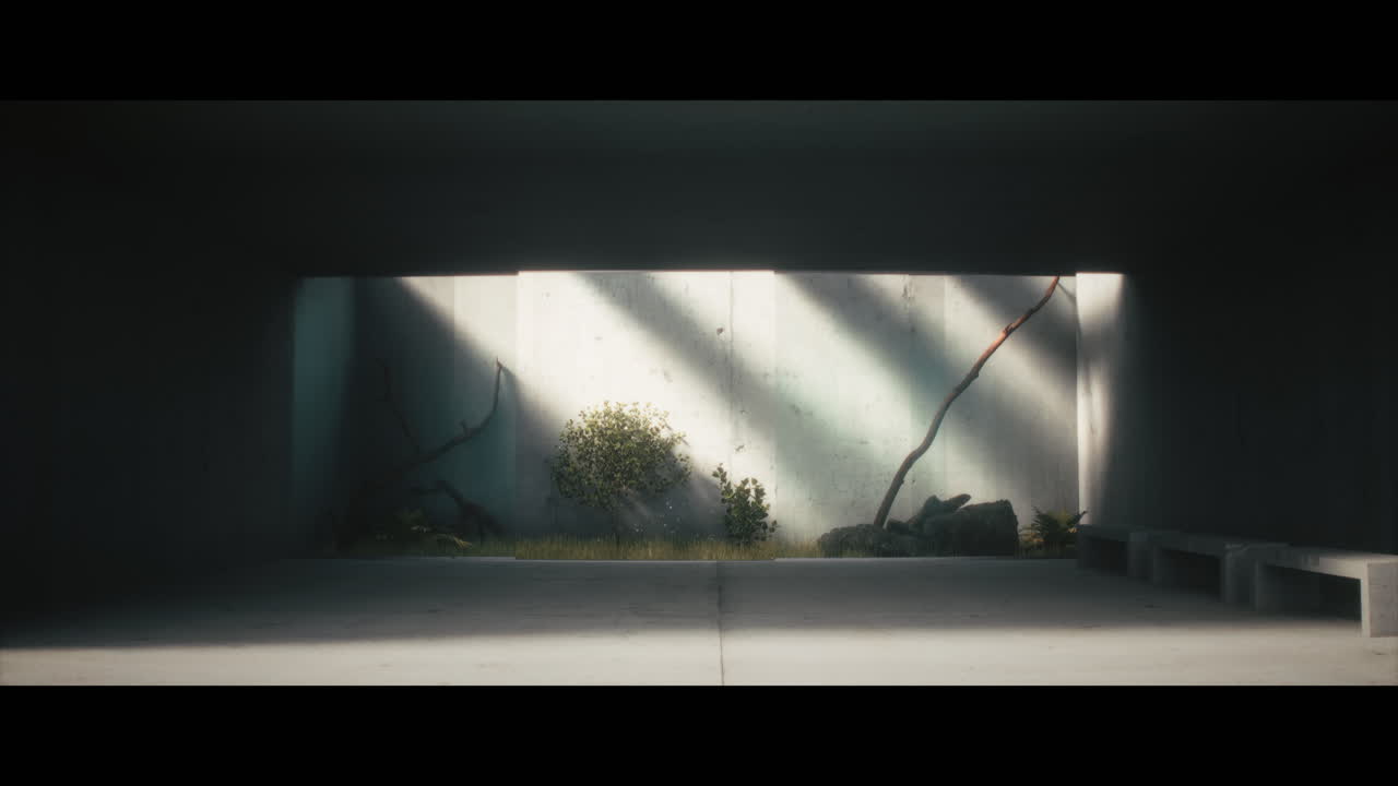 Empty Modern Concrete Interior with Plants