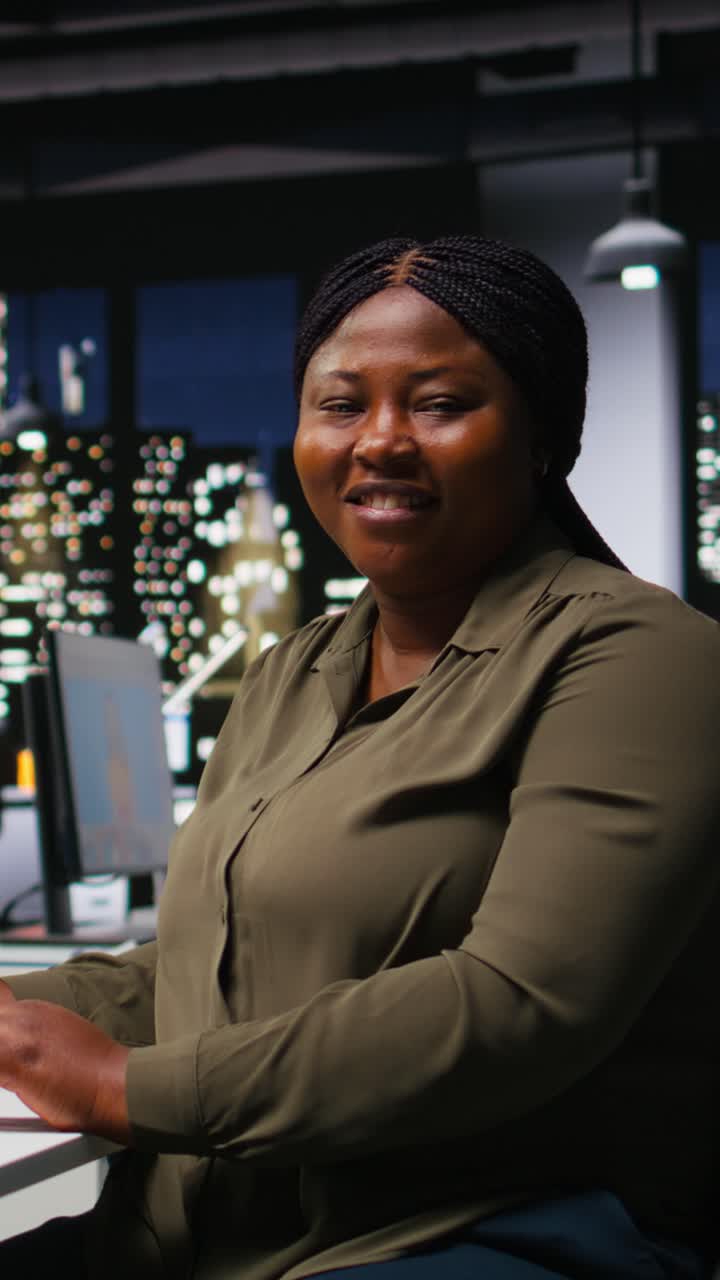 Vertical Video Woman editor works on professional AI generated content for photography editing