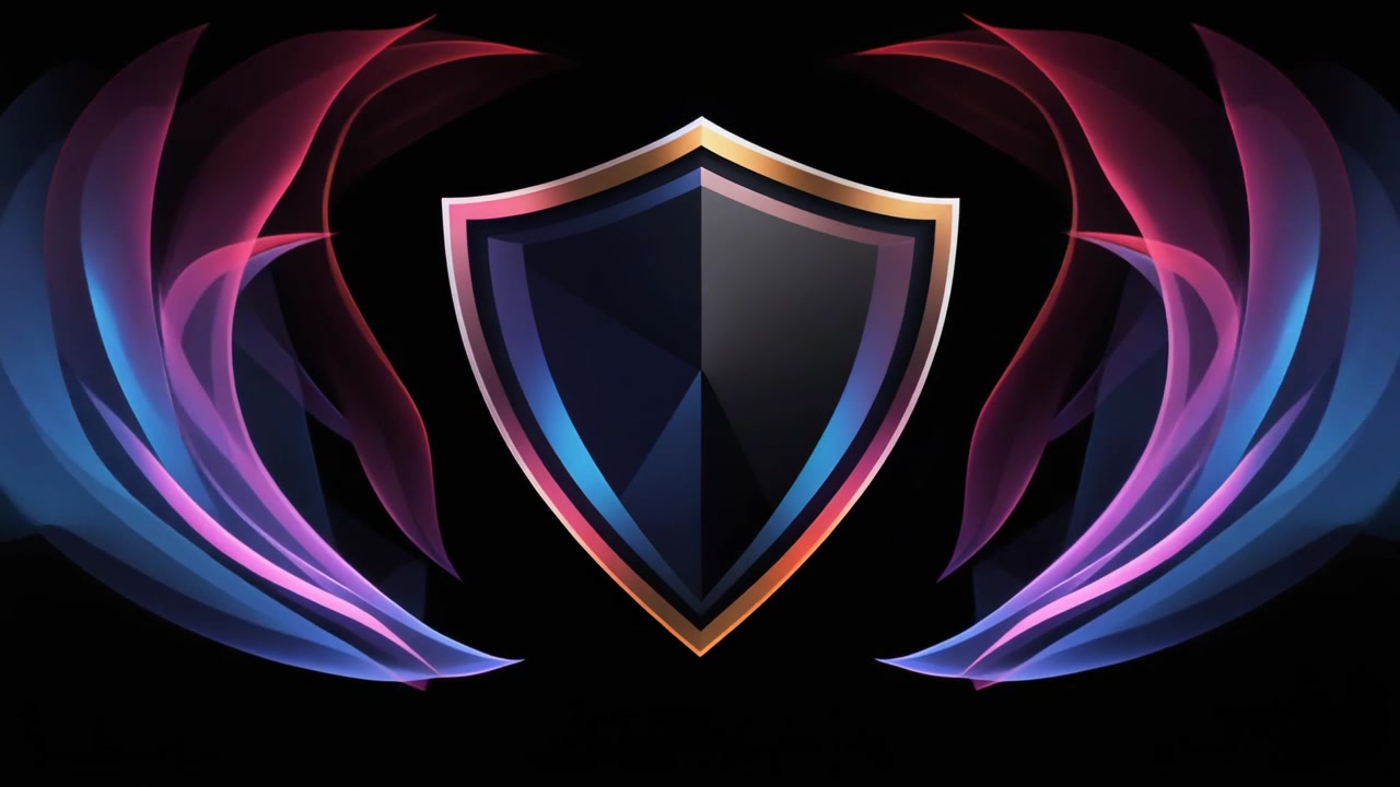 Emblema a Scudo Astratto con Effetti di Luce Neon Fluida e Scintillante