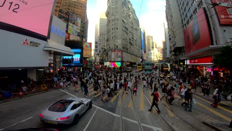 pov hong kong city streets from tramways.