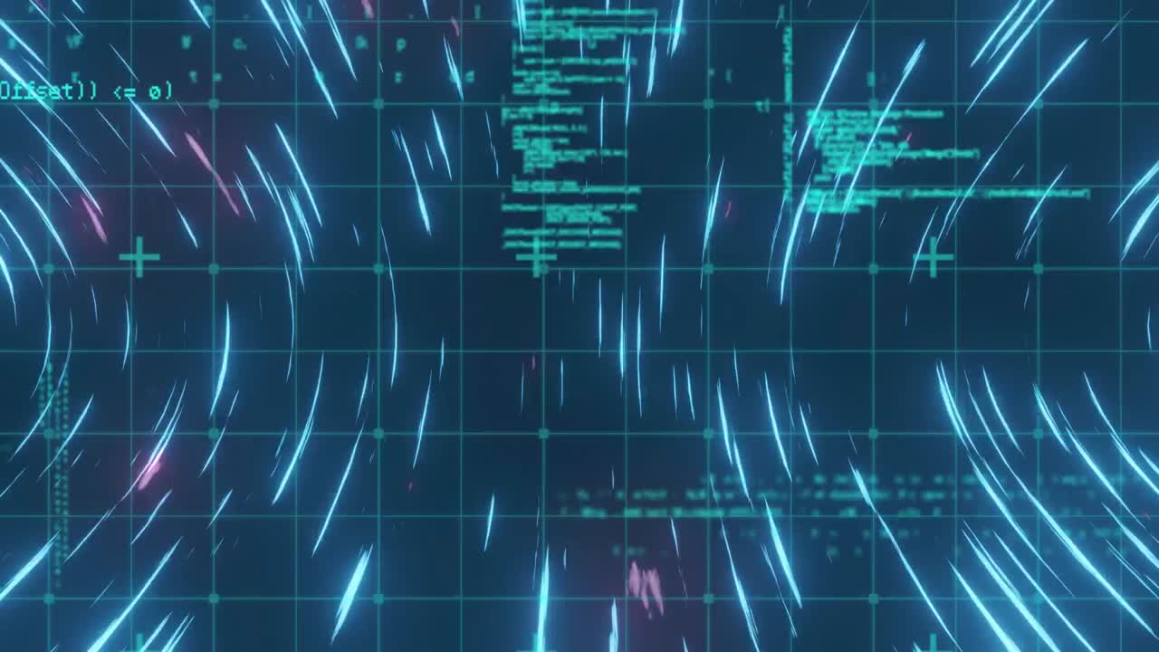 Animation of blue light trails and data processing