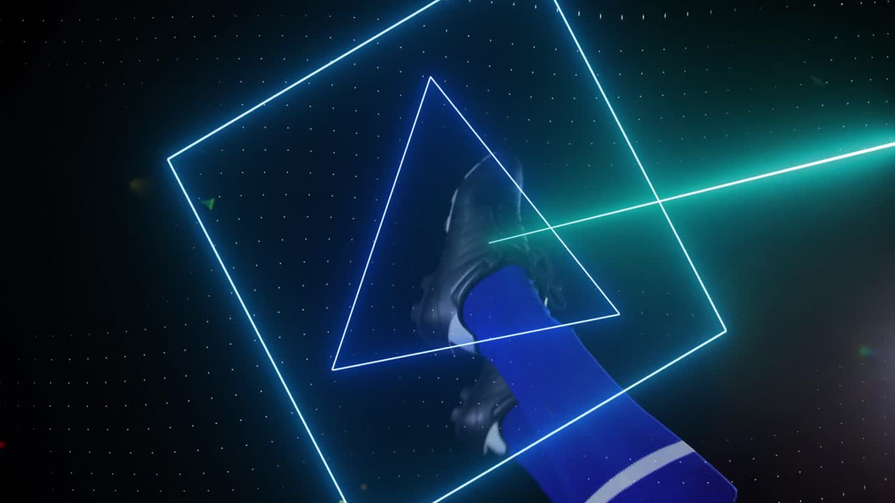 animación de formas geométricas de neón sobre el jugador de fútbol