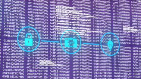 animación de iconos de medios y codificación binaria sobre el procesamiento de datos