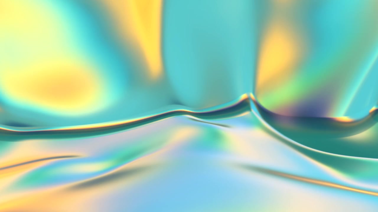 Abstract fluid iridescent wavy background in teal and yellow