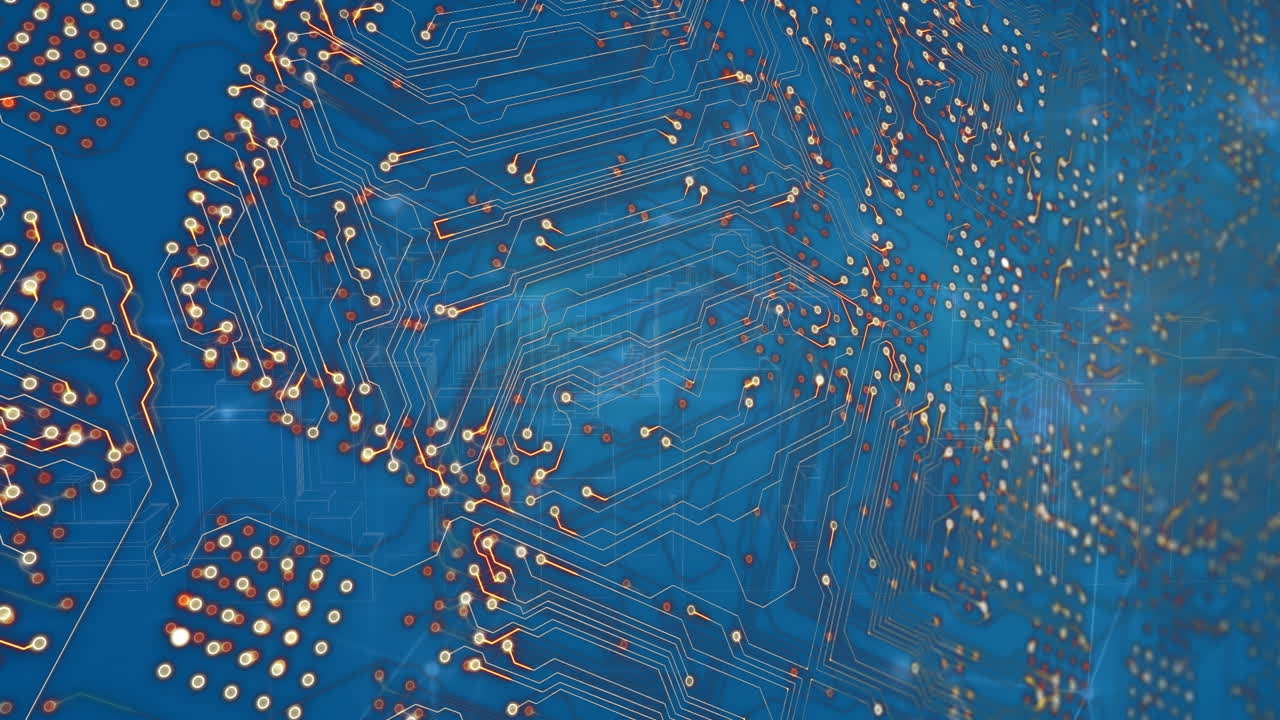 animación de un circuito integrado sobre un fondo azul