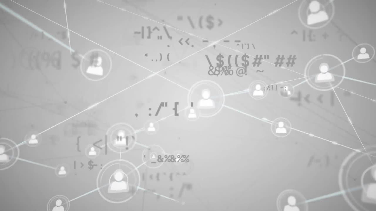 화이트 배경 위에 아이콘과 데이터 처리로 연결 네트워크의 애니메이션