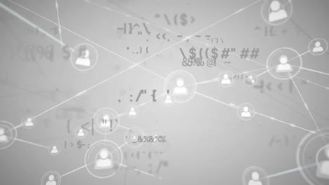 animación de la red de conexiones con iconos y procesamiento de datos sobre fondo blanco