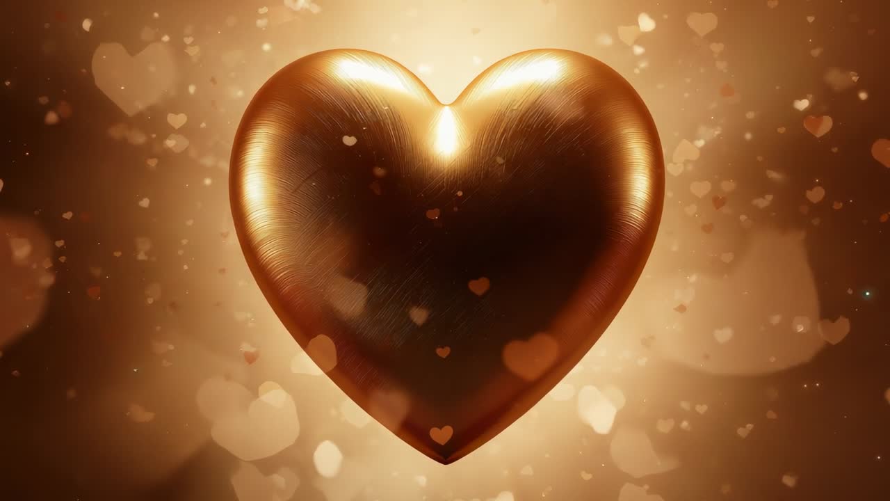 Cuore dorato di metallo pulsante che si inclina con retroilluminazione che cambia in studio con cuori per la rivelazione