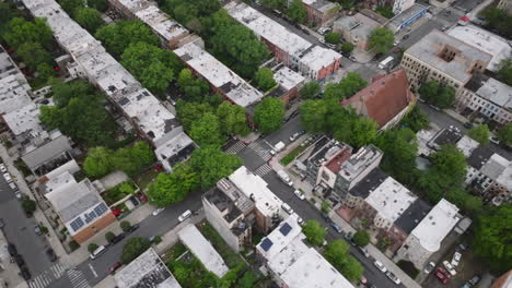 aerial view of brownstones in bedford-stuyvesant, brooklyn. shot on an overcast morning