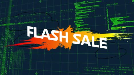 Flash-sale-text-banner-against-data-processing-on-blue-background