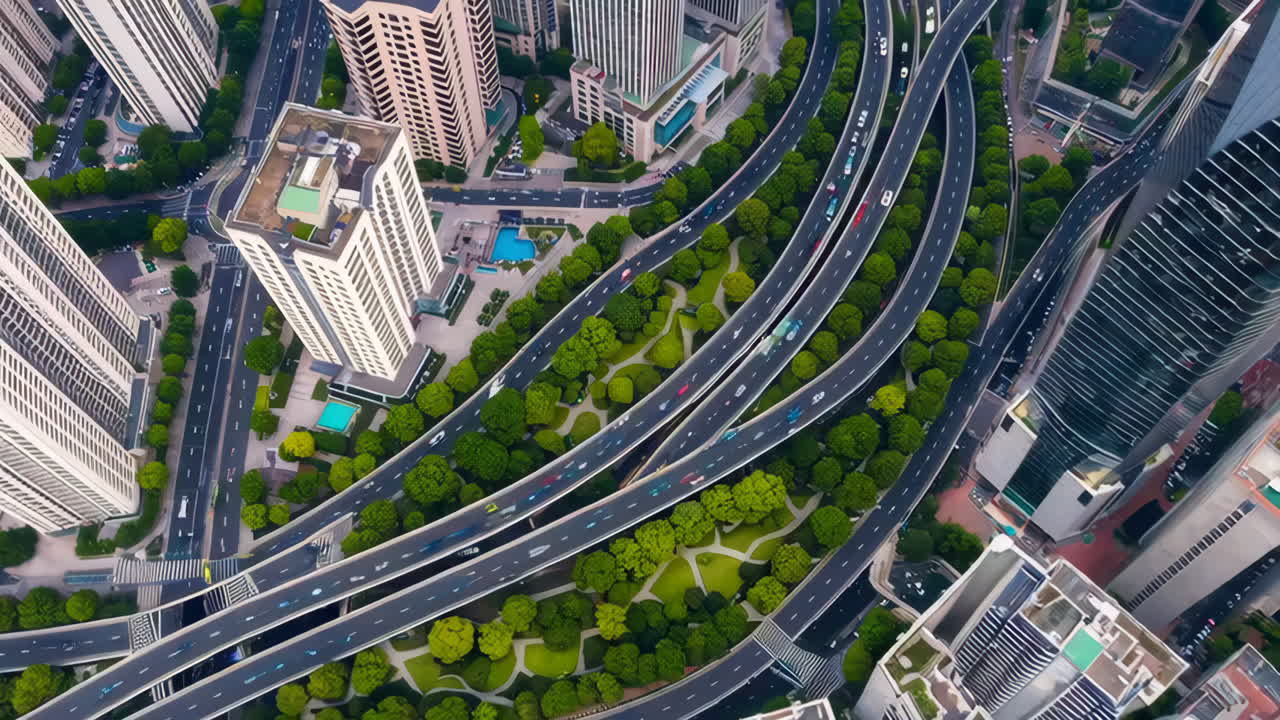 Aerial View of a Modern City Intersection