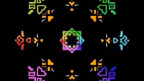 kaleidoscope pattern motion background with colorful neon lights.