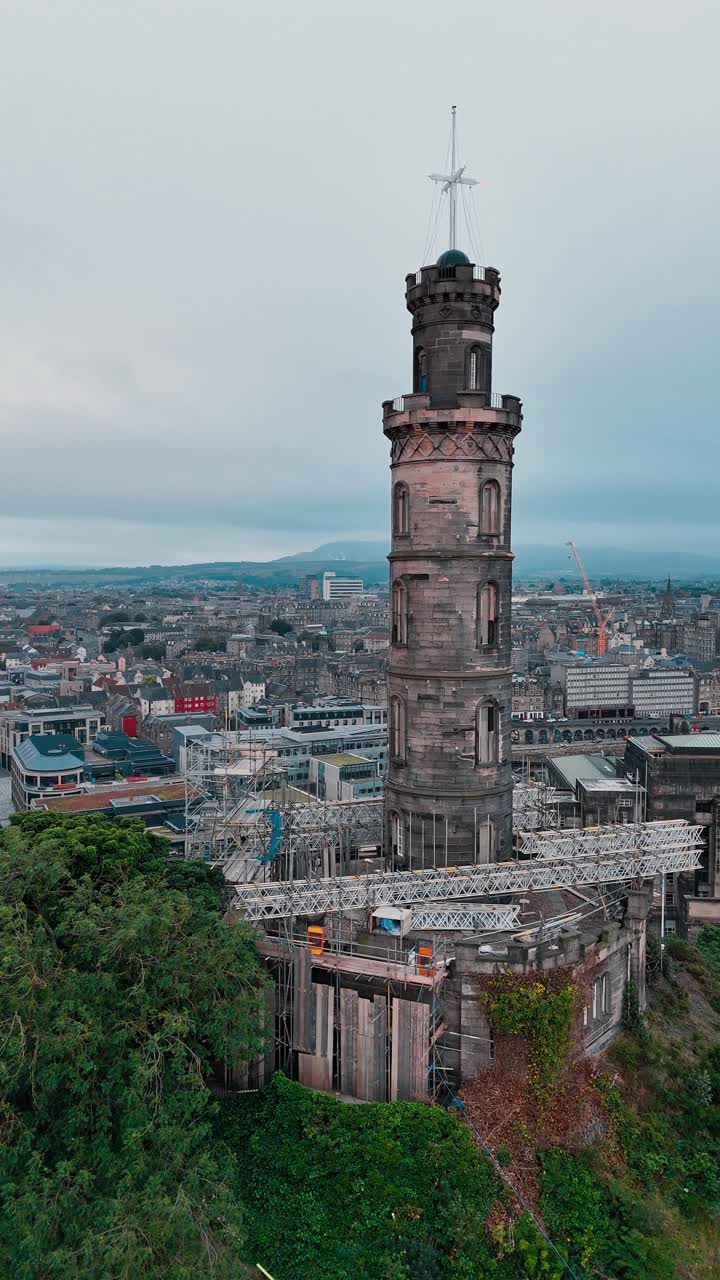 Aerial View of Nelson Monument in Edinburgh