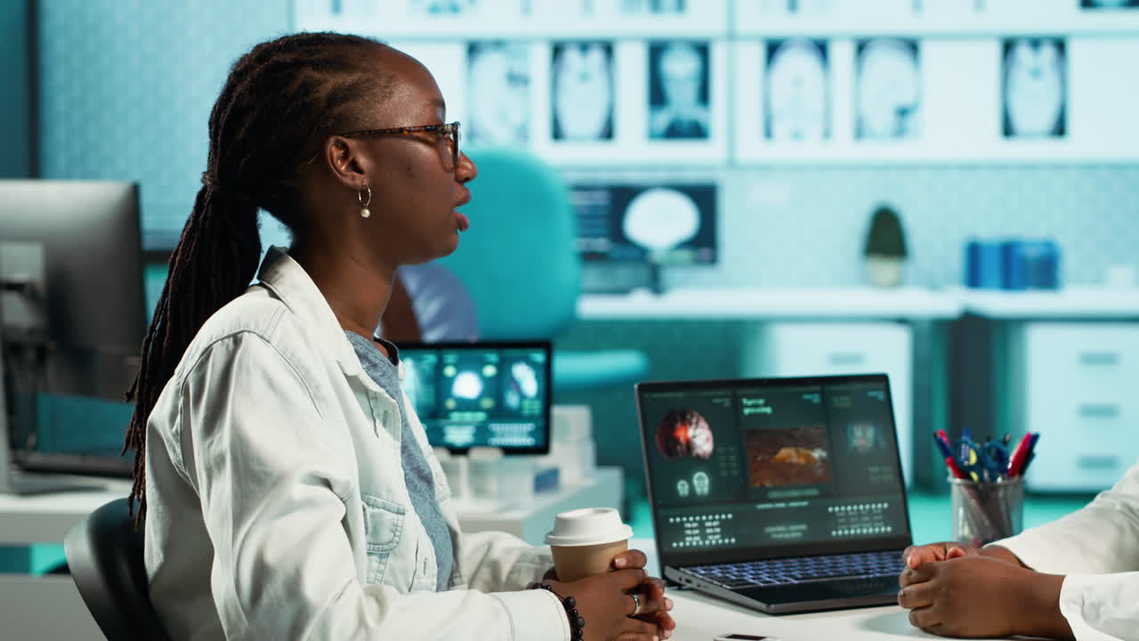 Black girl at checkup suffers from respiratory problems and coughing