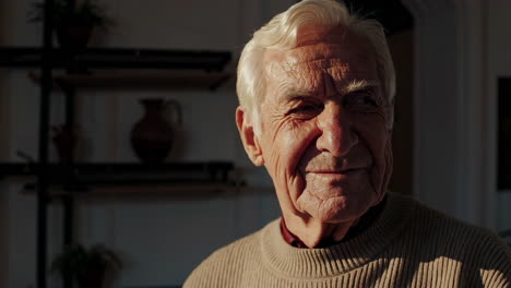 senior man looking through window
