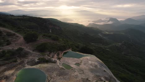 Aerial-view-of-the-Hierve-el-Agua-rock-formation-in-Mexico,-referred-to-as-the-Petrified-Falls