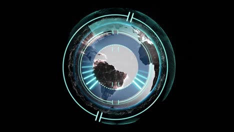 animation of scope scanning over globe on black background