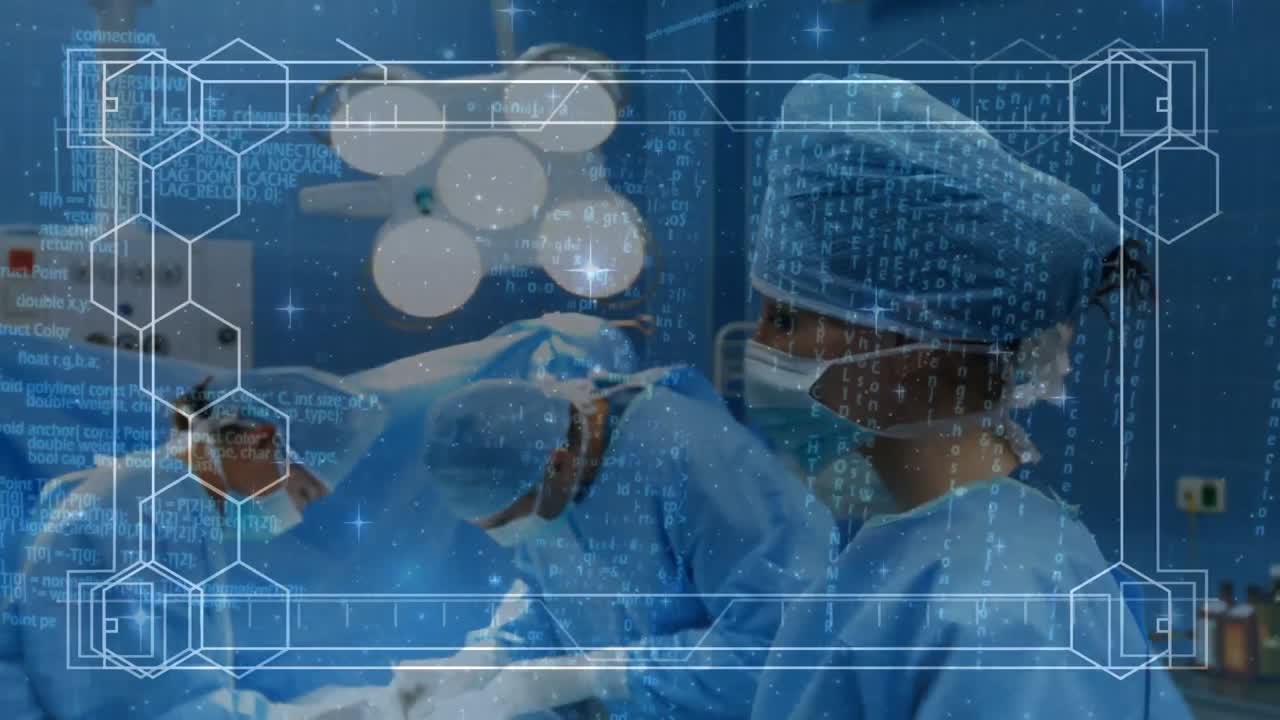 animación del procesamiento de datos sobre diversos médicos varones y mujeres