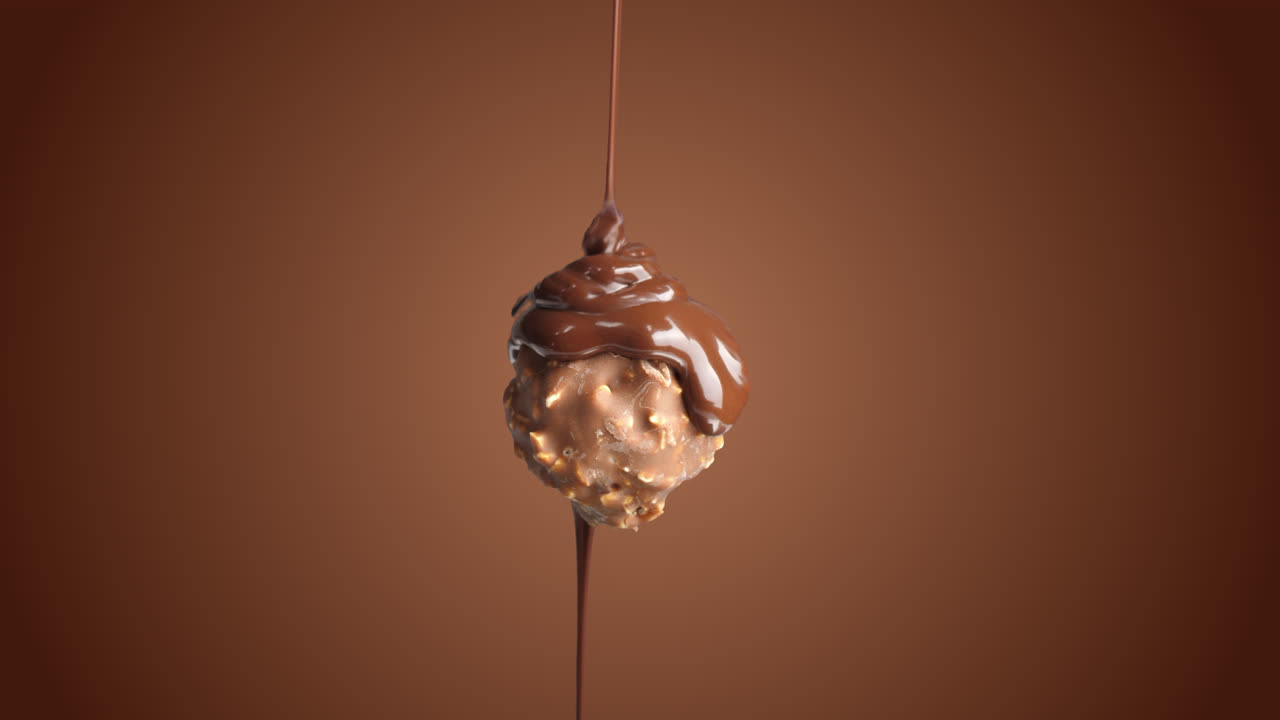 Chocolate Drop On Ice Cream While Rotating