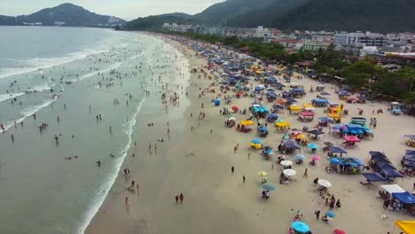 popular tropical beach in brazil full of people swimming