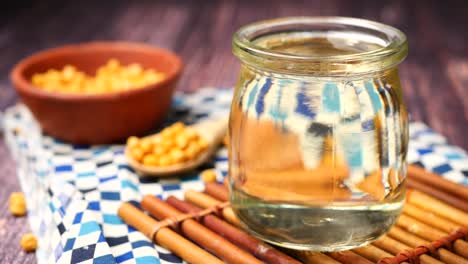 soybean oil in glass jar