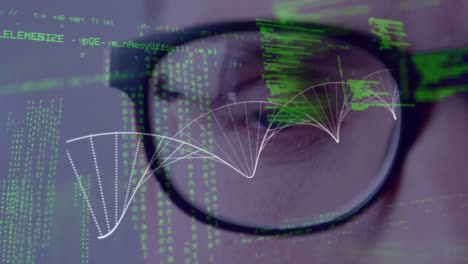 Animation-of-spinning-dna-string-and-data-processing-over-men