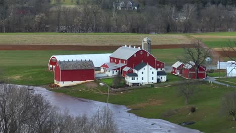 aerial shot of flooding on farm property