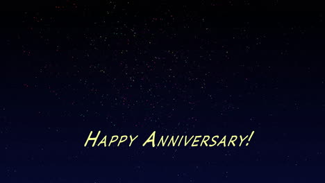 happy anniversary greeting with dancing text and fireworks