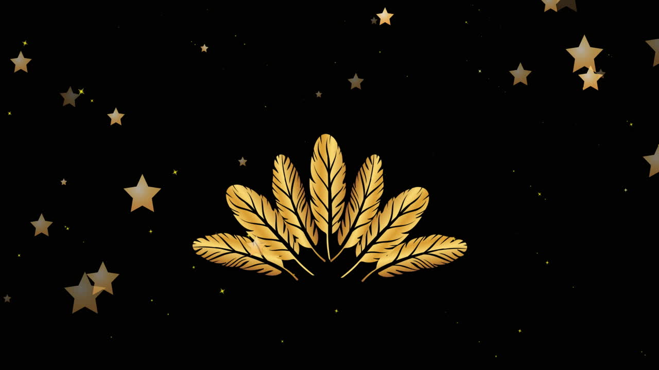 검은 바탕에 내리는 눈 위에 황금  ⁇ 털과 황금 별의 애니메이션