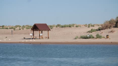 small hut along the colorado river on the shoreline