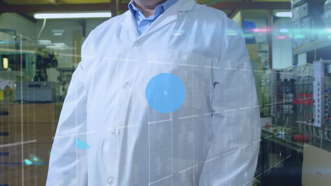 animación de la red de conexiones sobre un trabajador de laboratorio masculino biracial