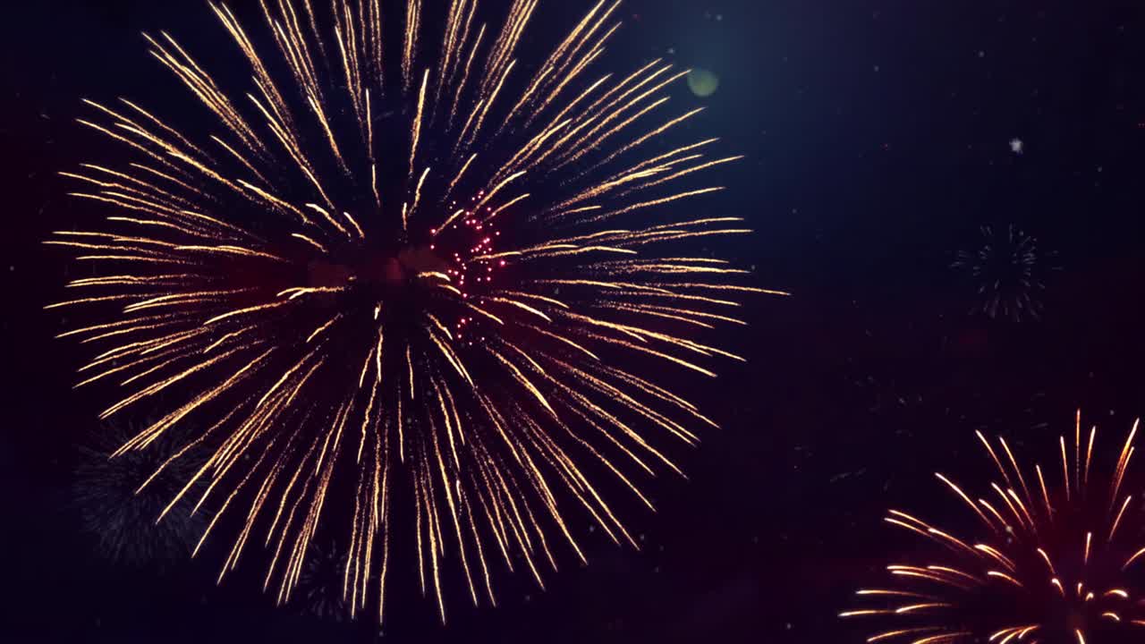 Multi color multiple shape fireworks explosion display sky night seamless loop background birthday