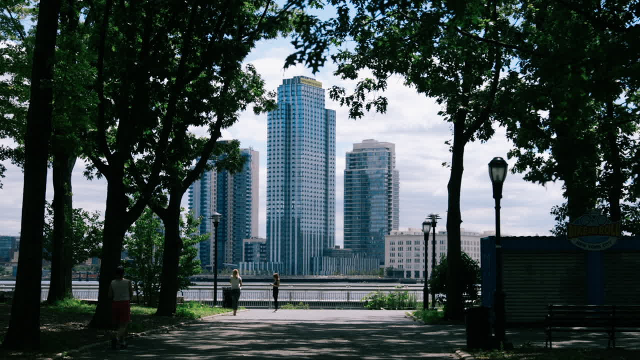 Urban Park with City Skyline View