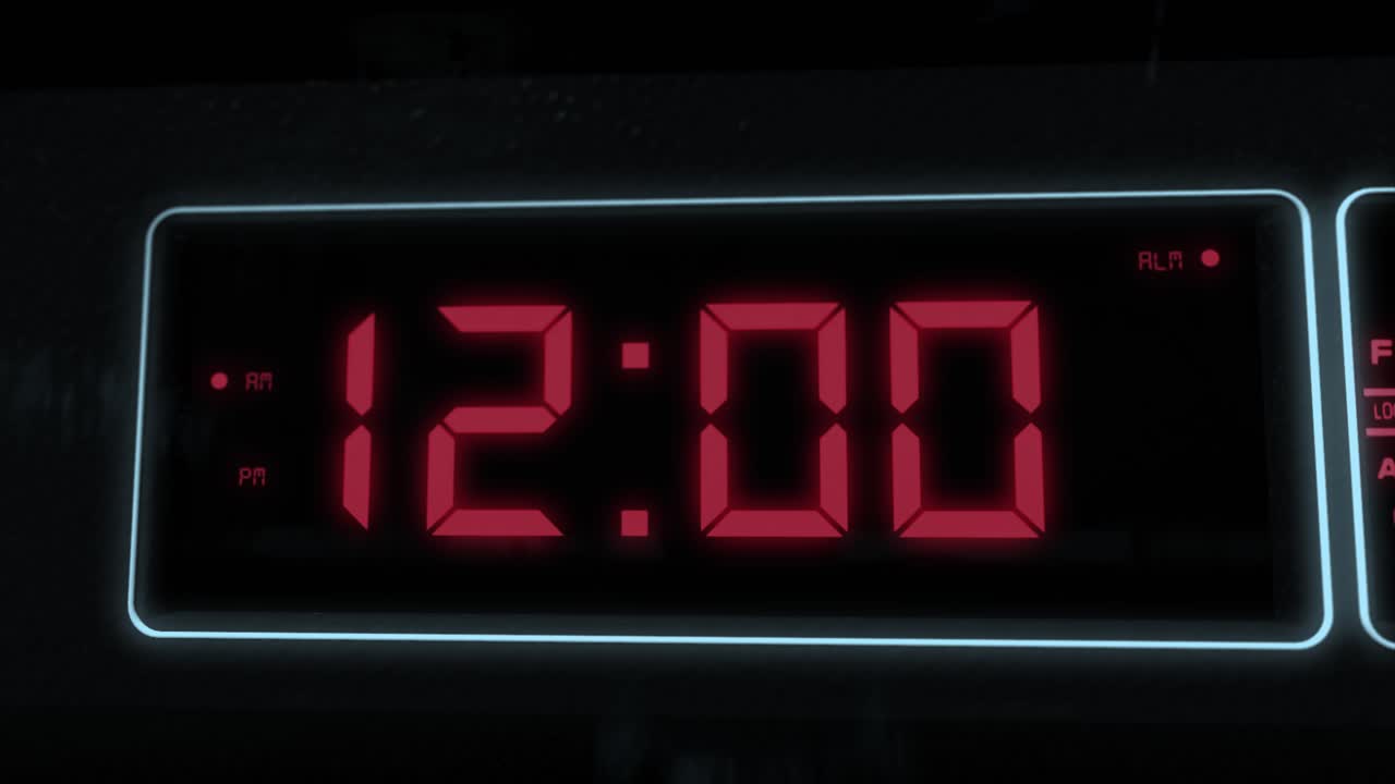 alta calidad cgi render de un reloj despertador digital, con números rojos brillantes, haciendo tictac a partir de 11