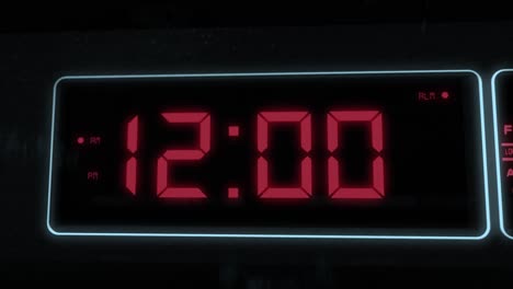 high quality cgi render of a digital alarm clock, with glowing red numbers, ticking over from 11