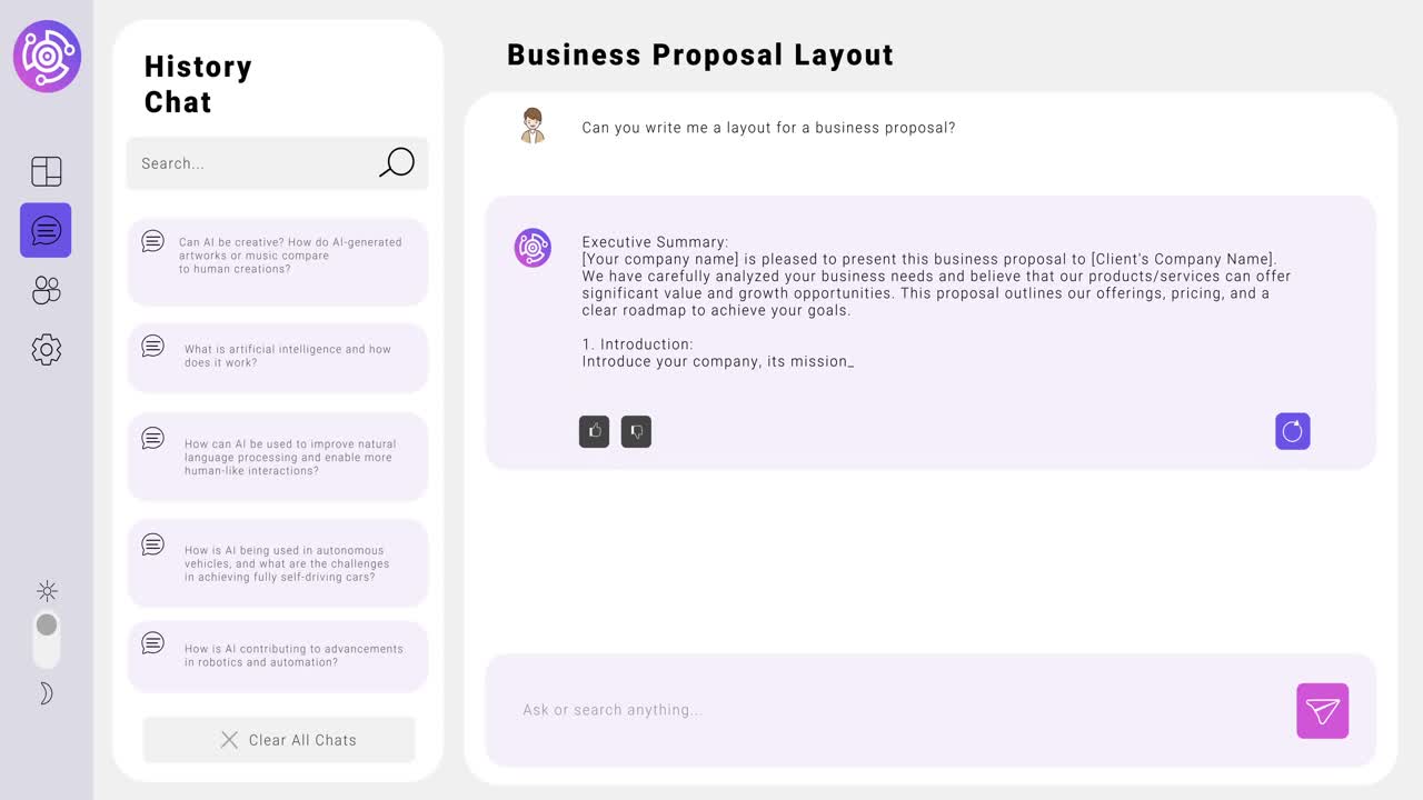 animación del procesamiento de datos de chat sobre la pantalla