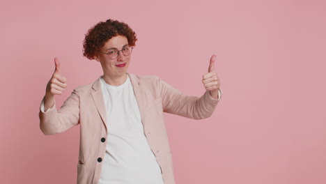 caucasian man feeling very proud pointing himself overjoyed by success making choice self-confident