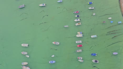 Fleet-of-fishing-boats-lined-at-St-Ives-Cornwall-harbour-aerial