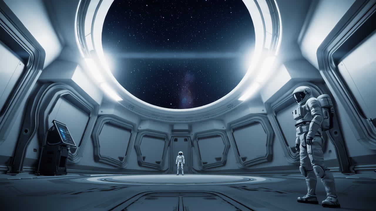 Astronaut looking out of spacecraft window