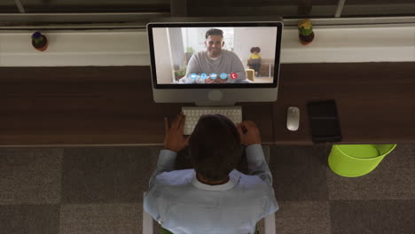 overhead view of man having a video conference