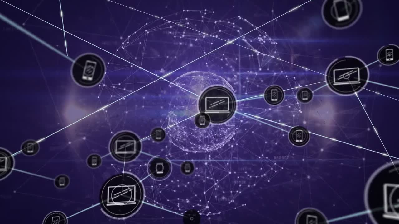 animación de la red de conexiones en todo el mundo sobre fondo violeta