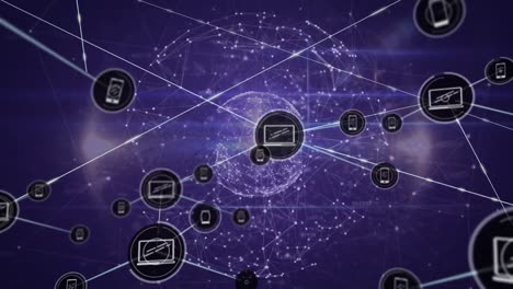 animación de la red de conexiones en todo el mundo sobre fondo violeta