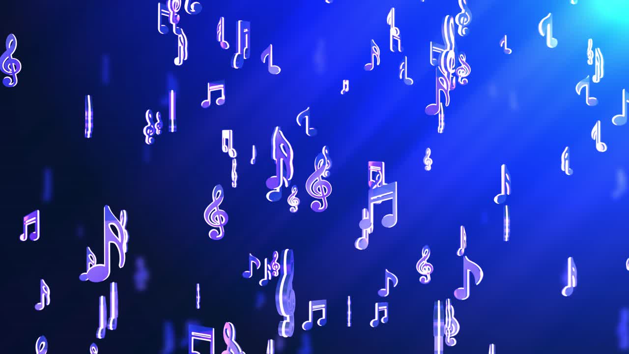 Rain of blue music musical symbols and notes beat falling down for event concert art show party