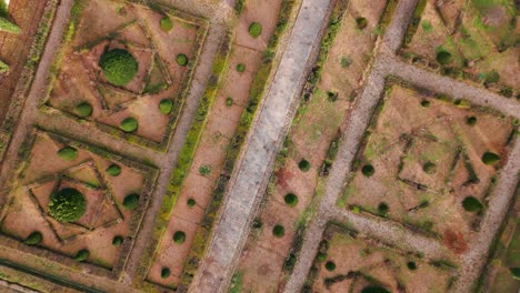 aerial spiral shot of the gardens at the departmental area of restinclieres