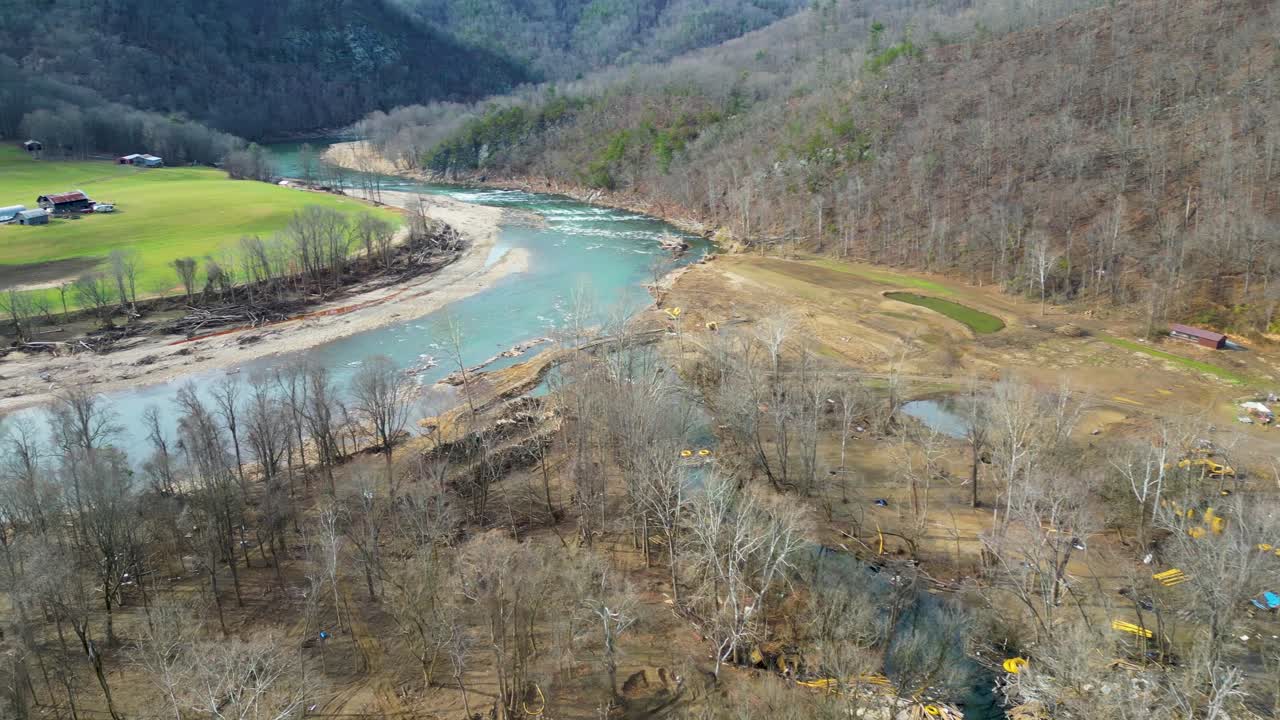 4K Aerial Drone Video of Damage Caused by Flooding of the Nolichucky River Along Interstate 26 in Erwin, TN after Hurricane Helene (2024)