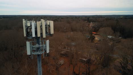 aerial shot of cell phone tower in nature