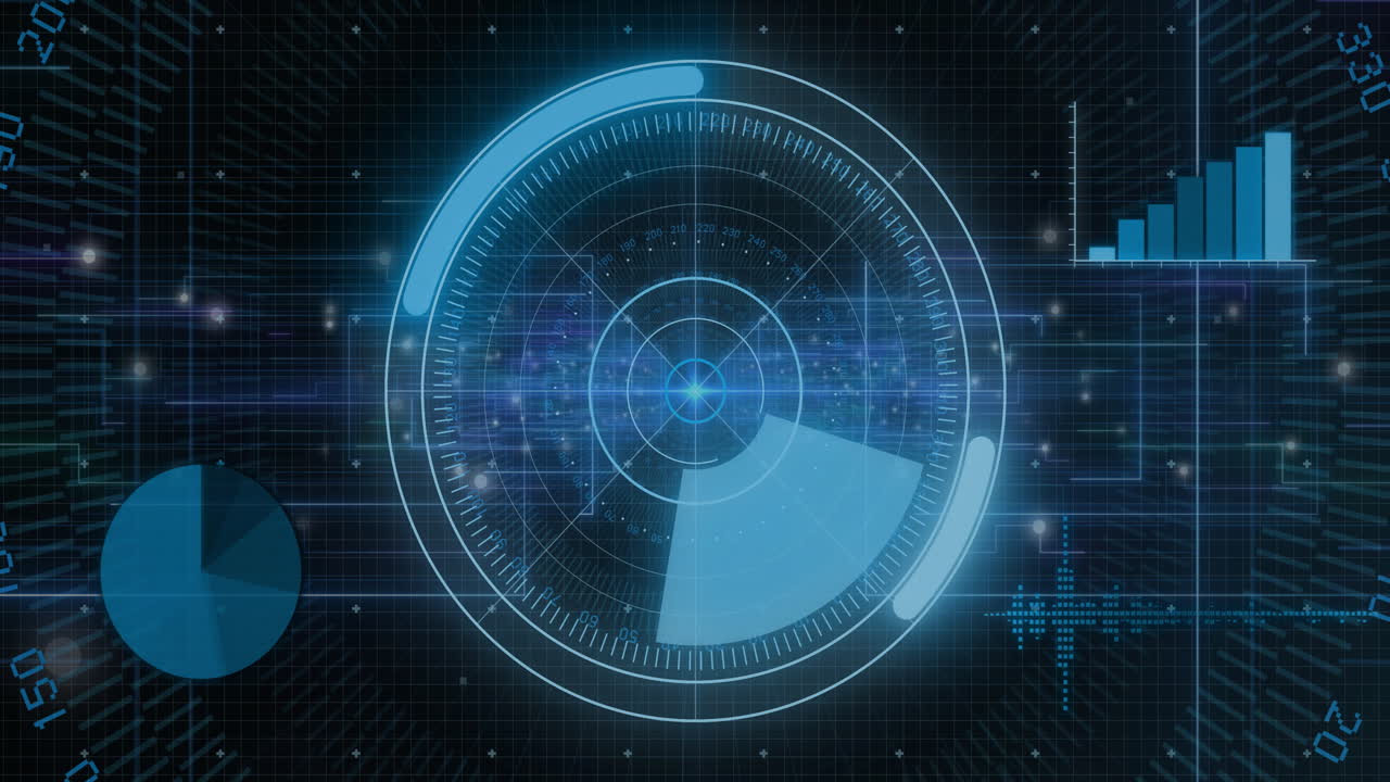 animación del procesamiento de datos y el alcance sobre un fondo oscuro
