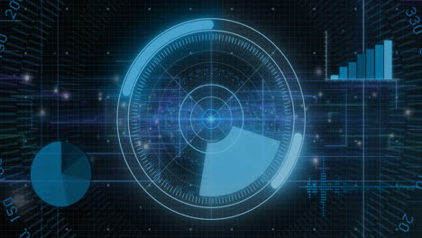 animación del procesamiento de datos y el alcance sobre un fondo oscuro