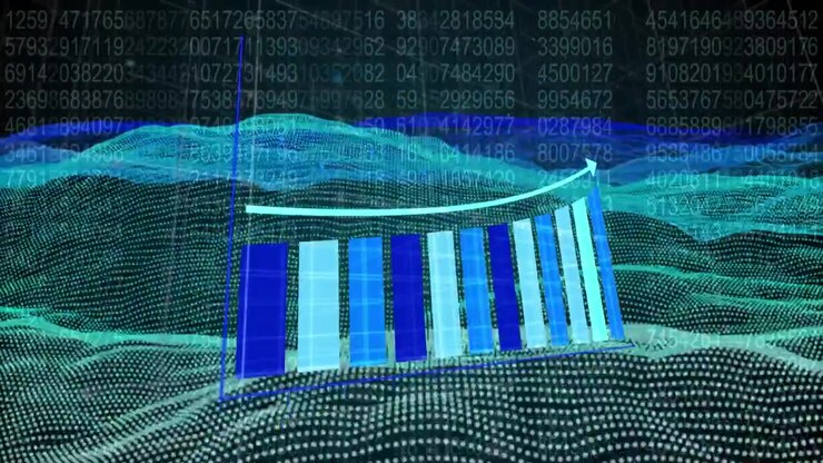 Animation of graphs and numbers in digital space with waves